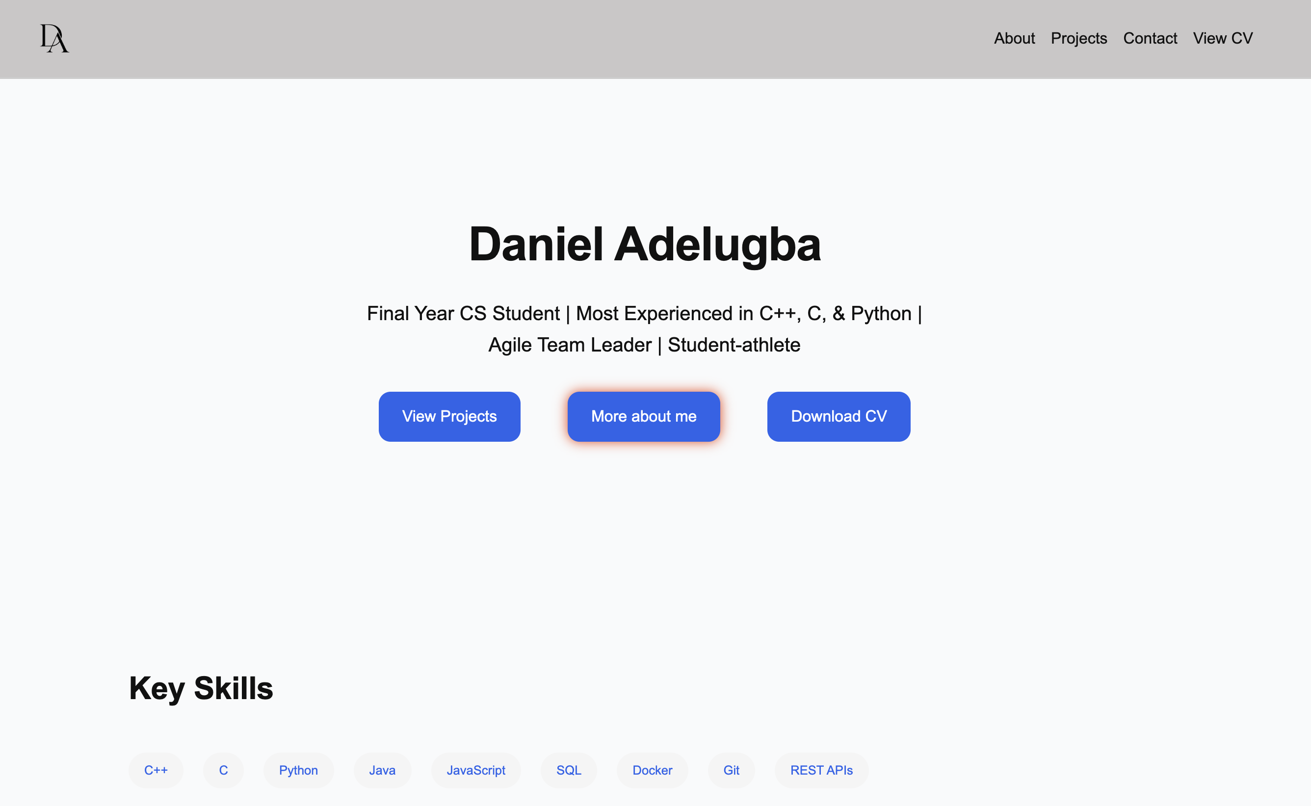 Screenshot of portfolio website